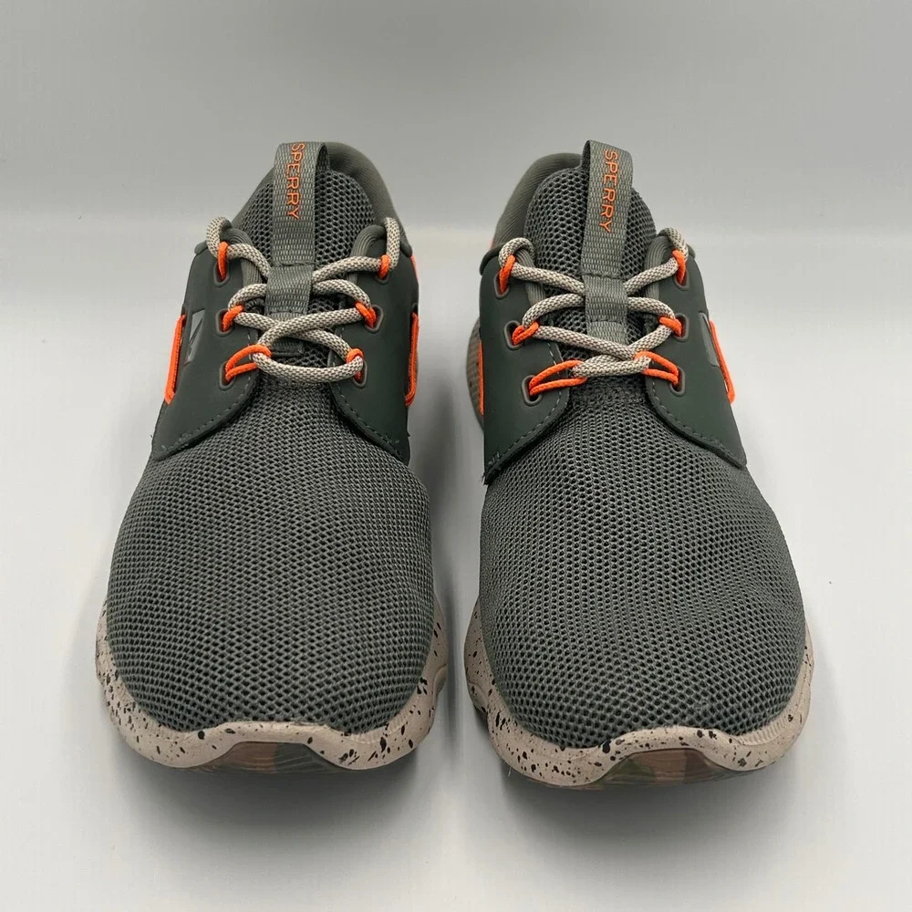 Sperry 7 SEAS 3-Eye Mens 9M Dark Green Orange Mesh Boat Shoes Sneakers STS19496